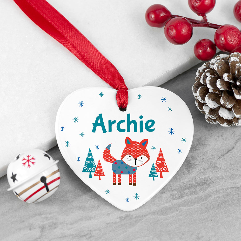 Personalised Winter Fox Ceramic Decoration