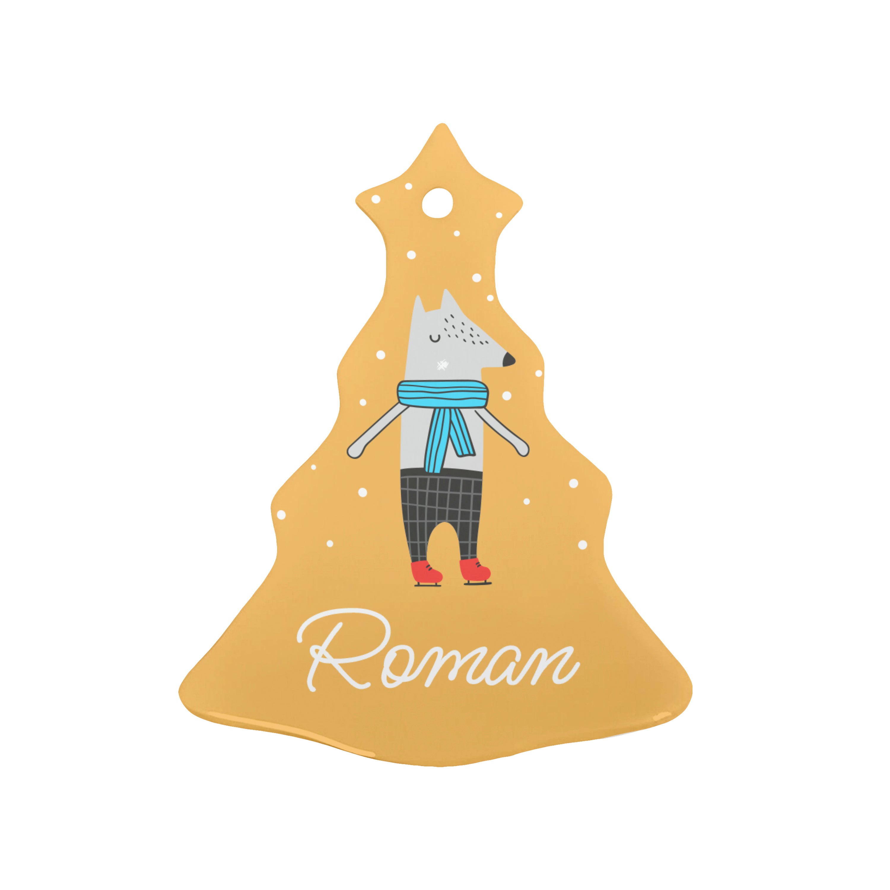 Personalised Winter Wolf Ceramic Decoration