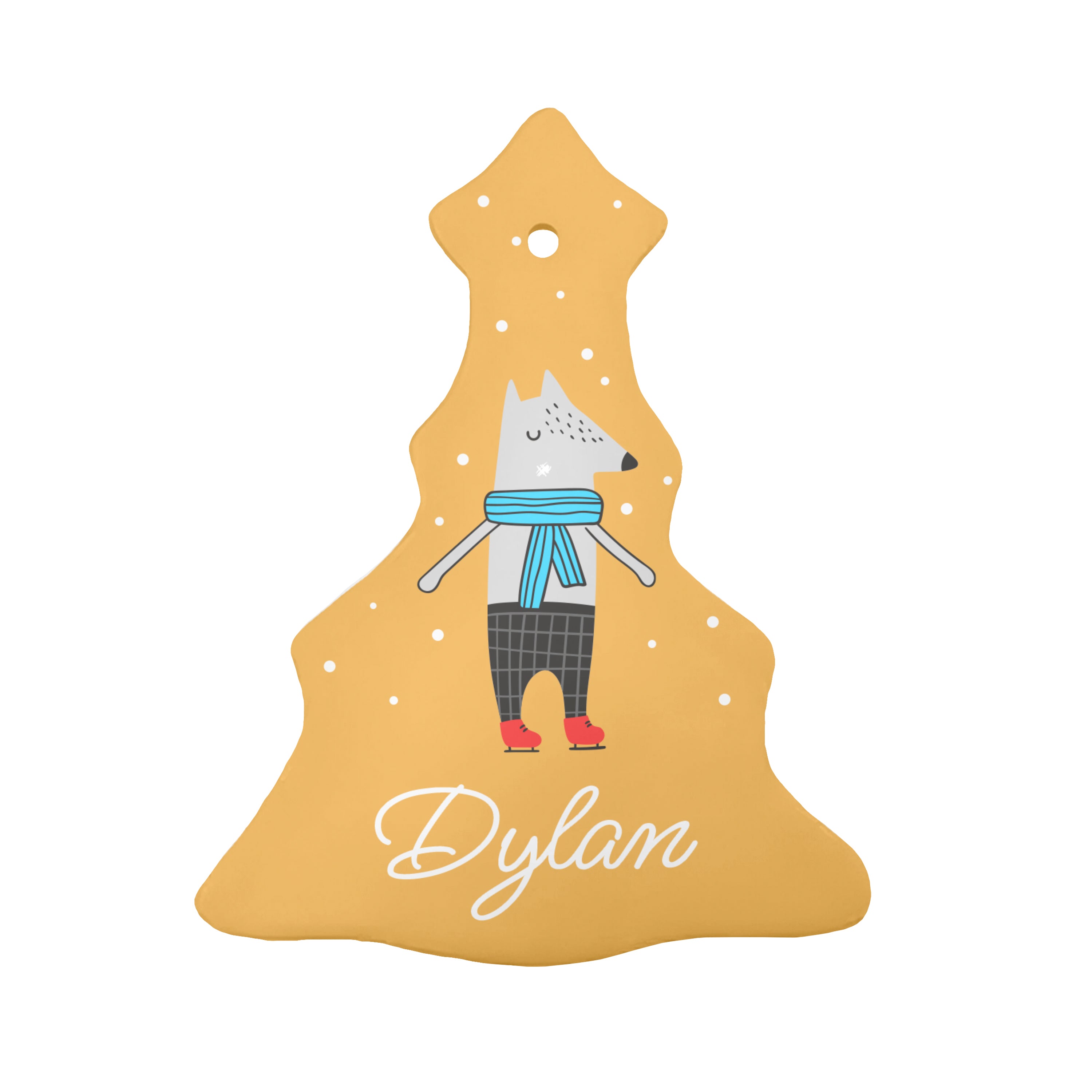 Personalised Winter Wolf Ceramic Decoration
