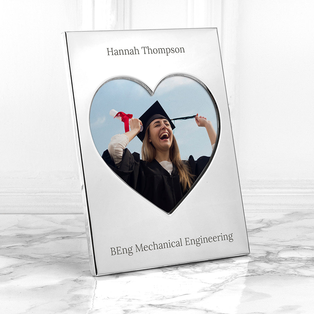 Personalised Graduation Silver Heart Photo Frame