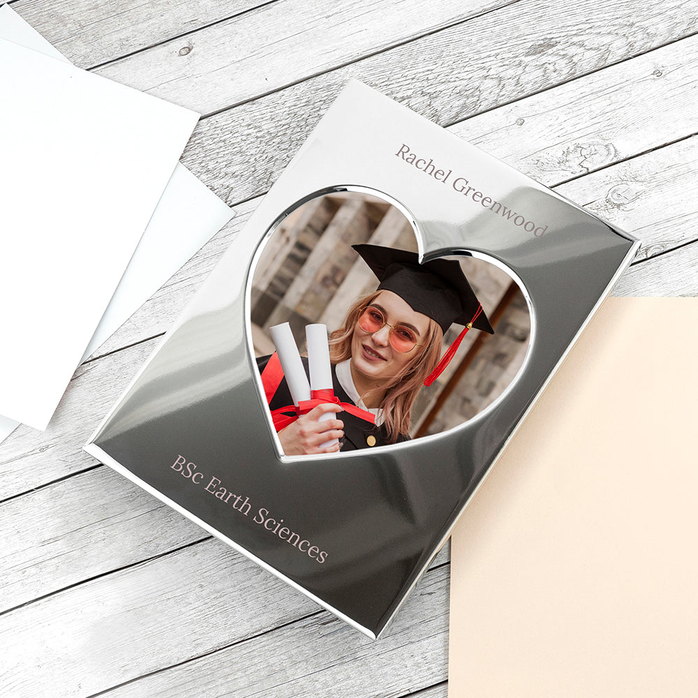 Personalised Graduation Silver Heart Photo Frame
