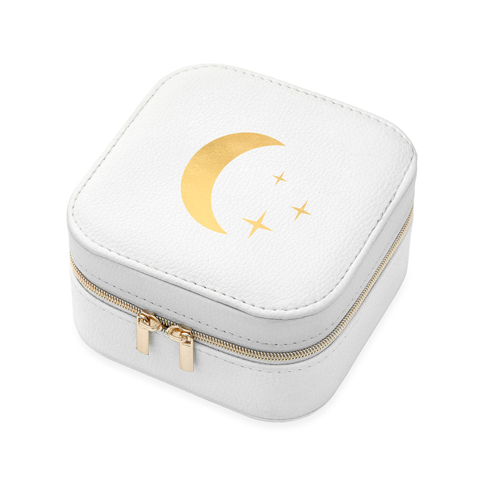 Moon and Stars White Travel Jewellery Case