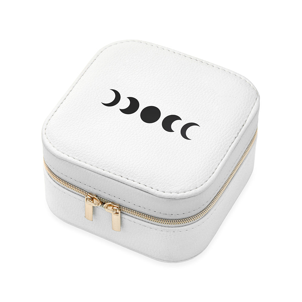 Customisable Moon Phase White Travel Jewellery Case