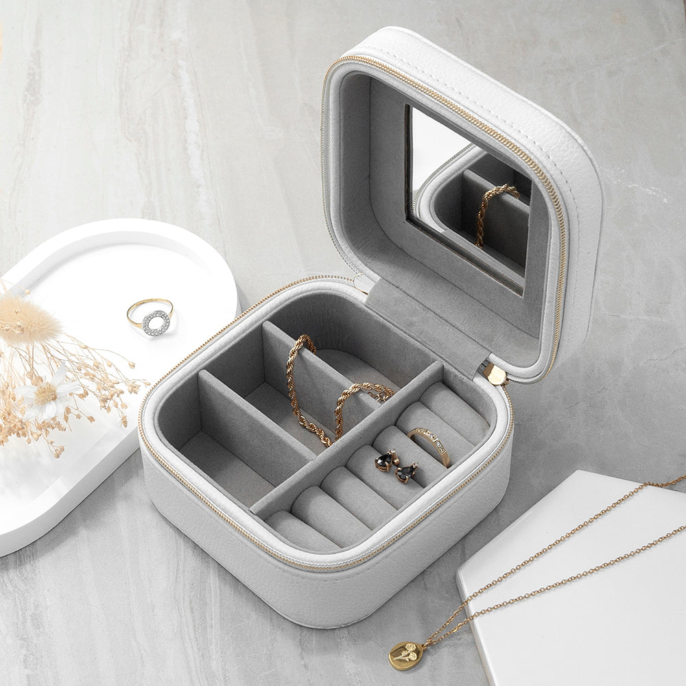 Customisable Moon Phase White Travel Jewellery Case