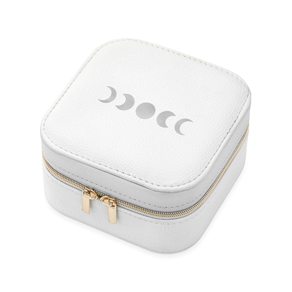 Customisable Moon Phase White Travel Jewellery Case