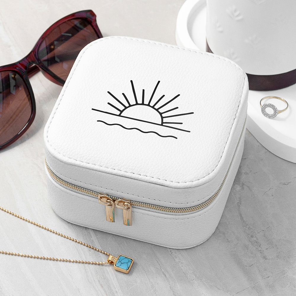 Sunset White Square Travel Jewellery Case