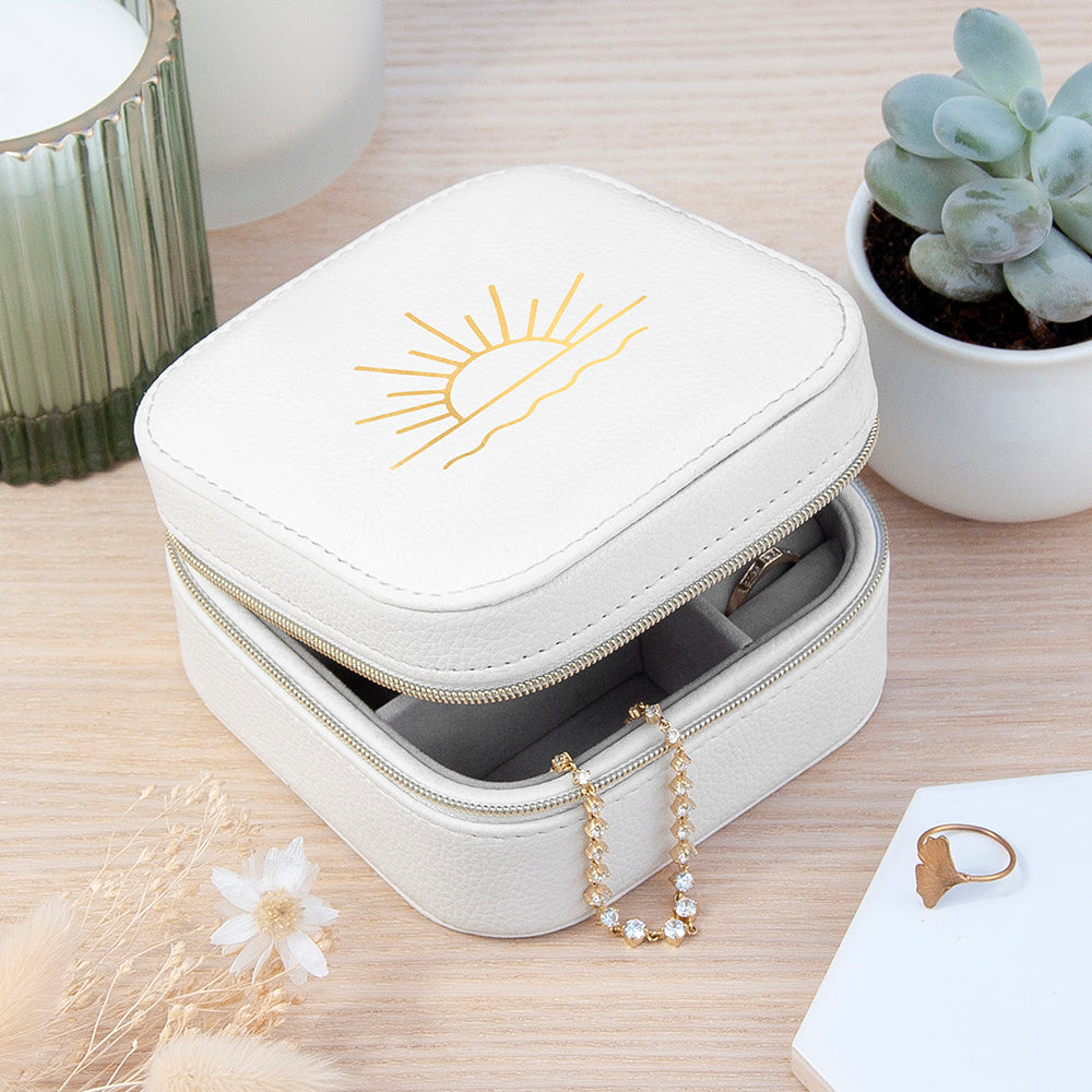 Sunset White Square Travel Jewellery Case