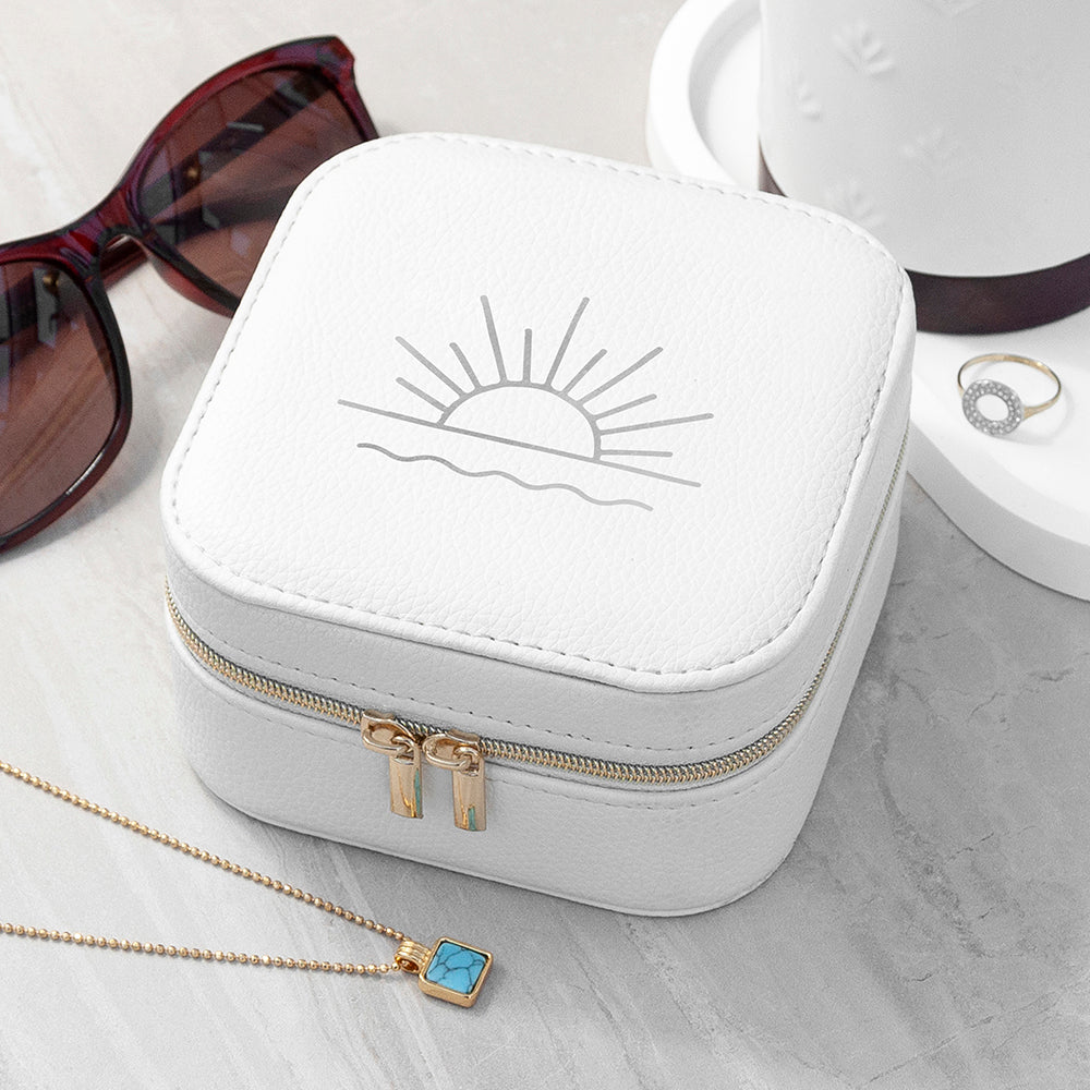Sunset White Square Travel Jewellery Case