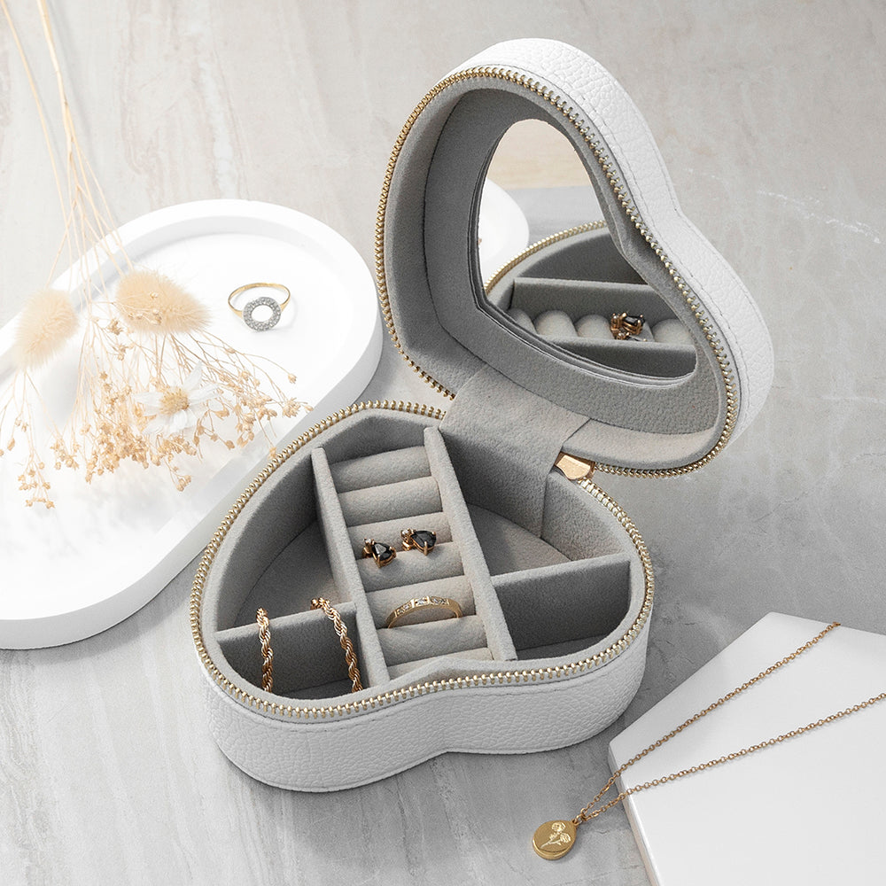 Moon and Stars White Heart Jewellery Case