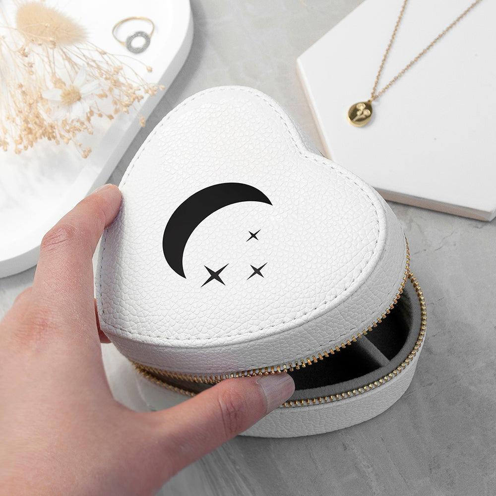 Moon and Stars White Heart Jewellery Case