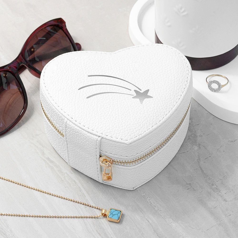 Customisable Shooting Star White Heart Jewellery Case