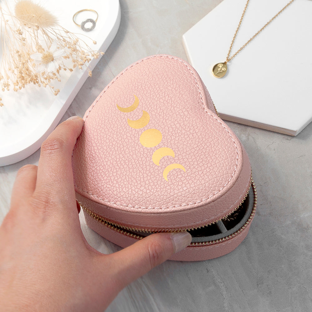Customisable Moon Phase Pink Heart Jewellery Case