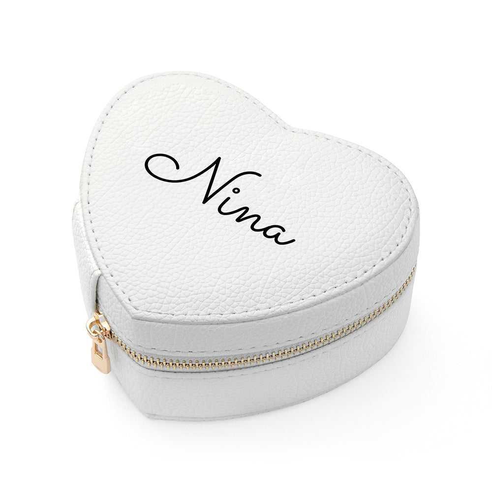 Personalised White Heart Jewellery Case