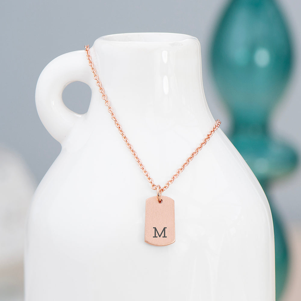 Personalised Rose Gold Initial Tag Necklace