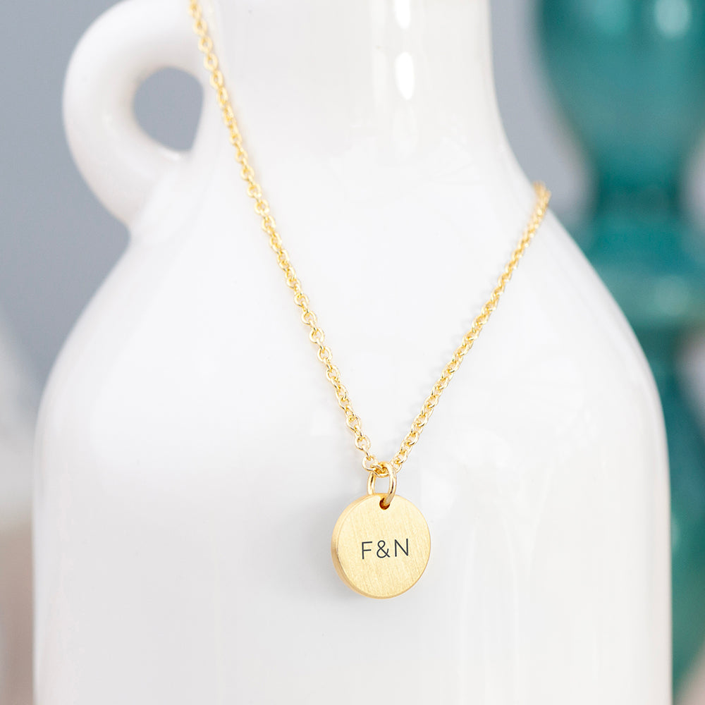 Monogrammed Gold Round Tag Necklace
