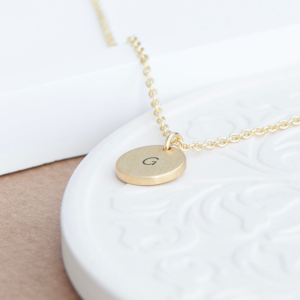 Monogrammed Gold Round Tag Necklace