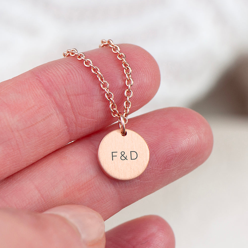 Monogrammed Rose Gold Round Tag Necklace
