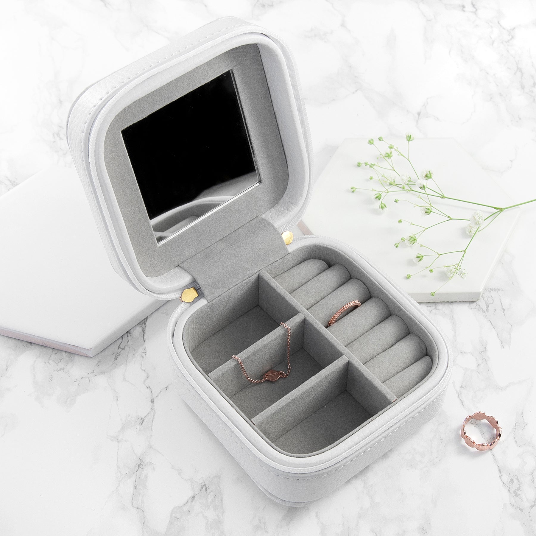 Personalised Animal Print White Travel Jewellery Case