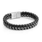 Personalised Men's Woven Leather and Stainless Steel Bracelet