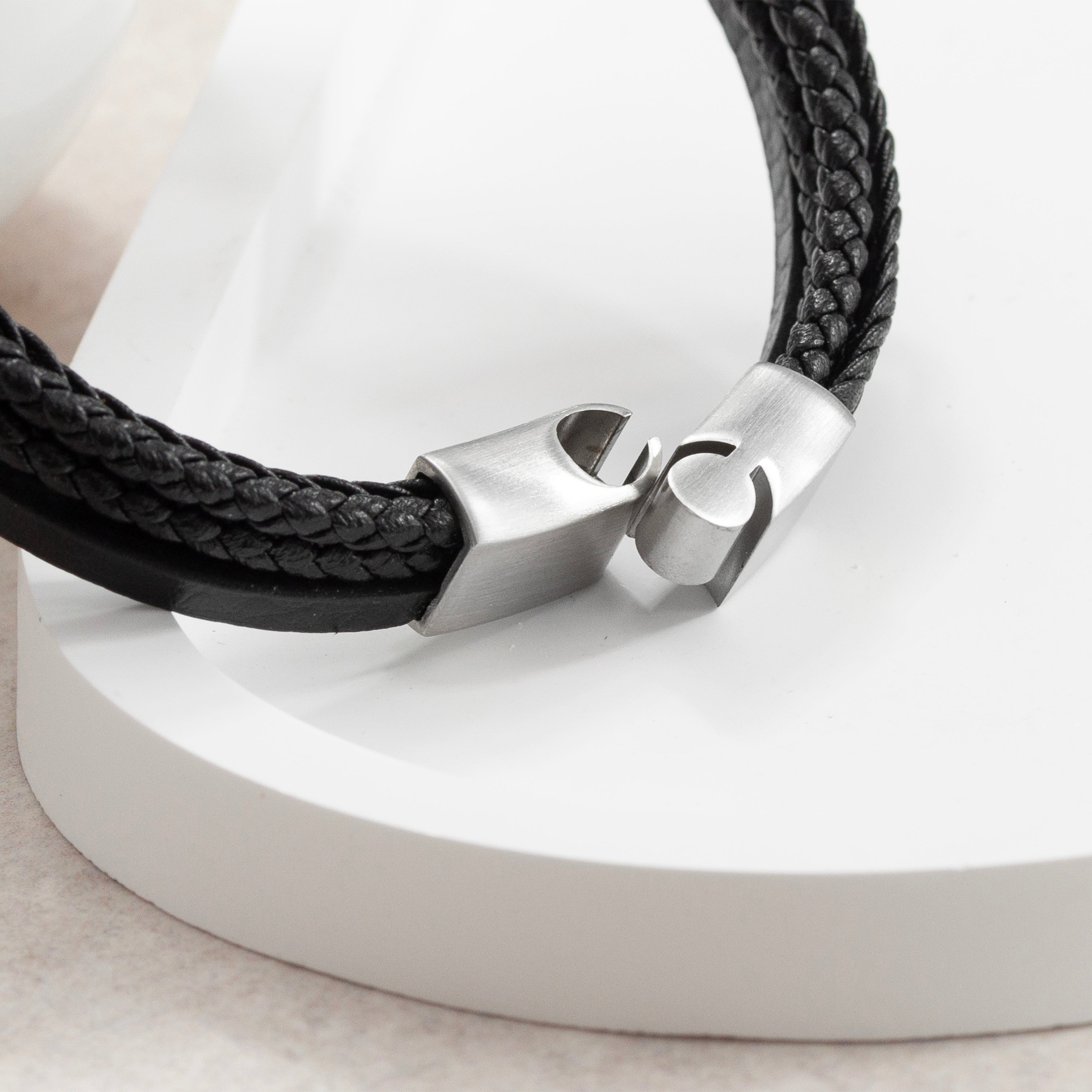 Personalised Men's Stacked Leather Skull Bracelet