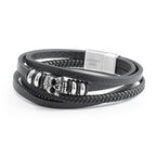 Personalised Men's Stacked Leather Skull Bracelet