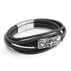 Personalised Men's Travel Compass Stacked Leather Bracelet