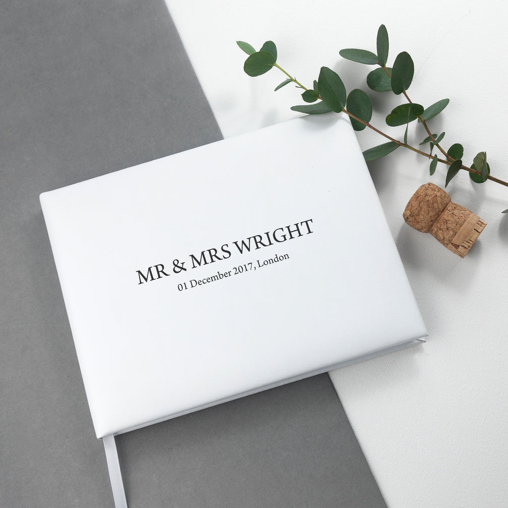 Personalised Luxury Medium White Leather Guest Book
