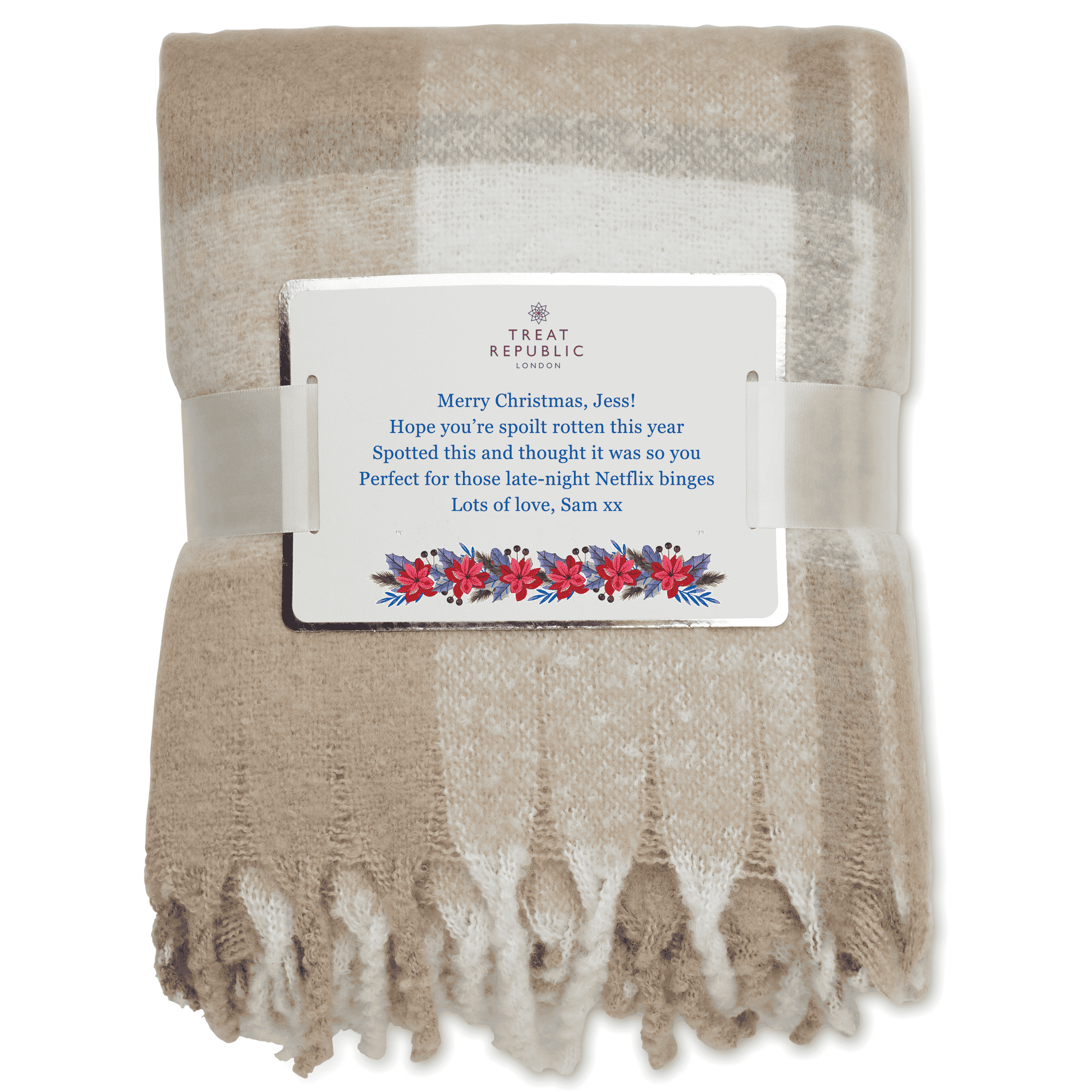 Personalised Chequered Mohair Feel Blanket