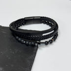 Personalised Men's Beaded and Stacked Leather Cross Bracelet