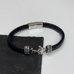 Personalised Men's Woven Leather Anchor Bracelet