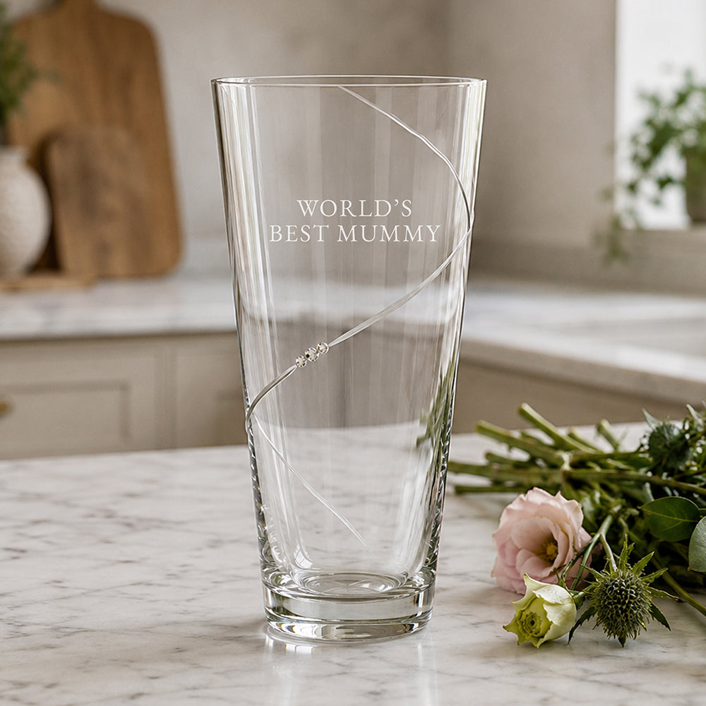 Personalised Silhouette Swirl Conical Vase with Swarovski Crystals