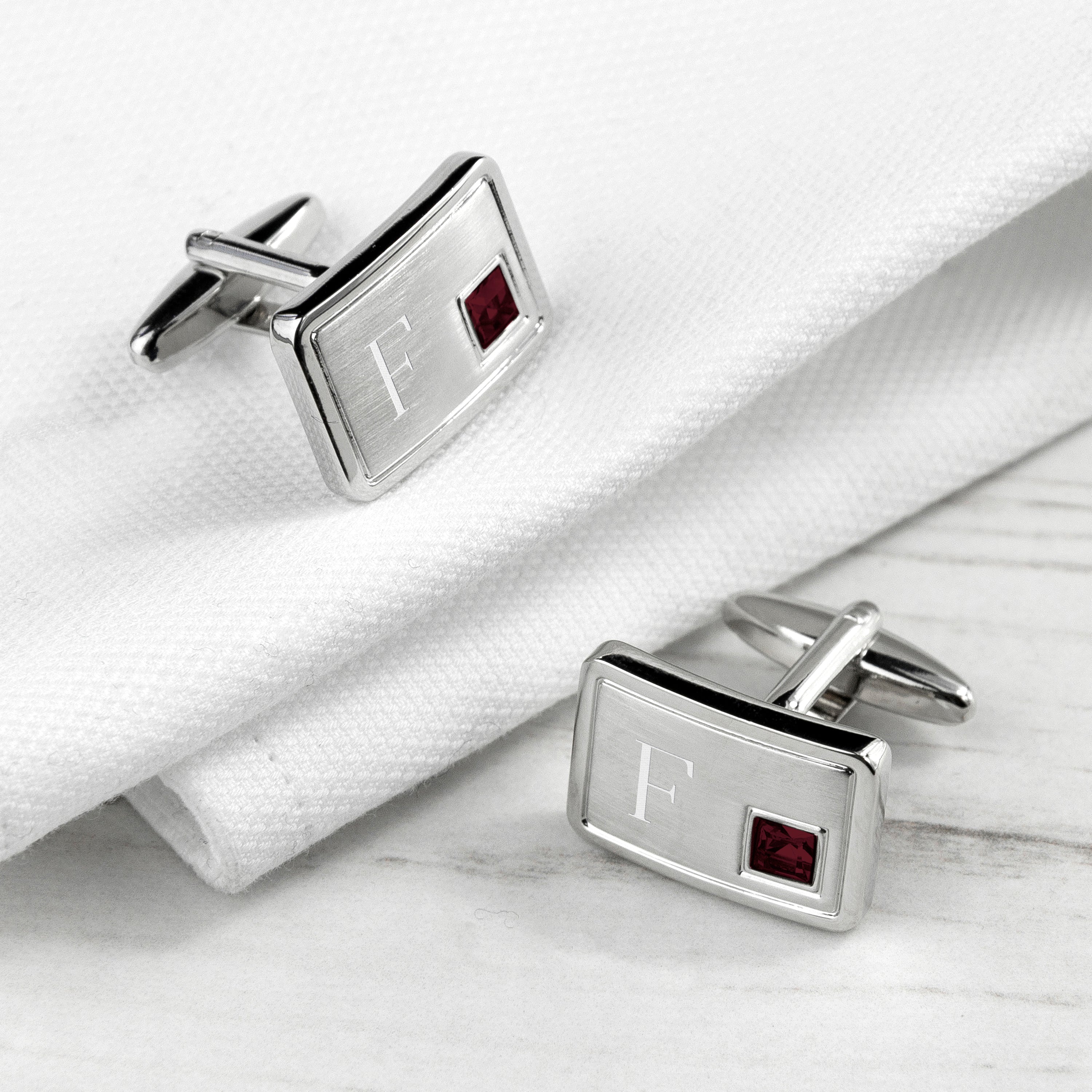 Personalised Rhodium Plated Birthstone Crystal Cufflink Set