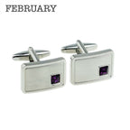 Personalised Rhodium Plated Birthstone Crystal Cufflink Set