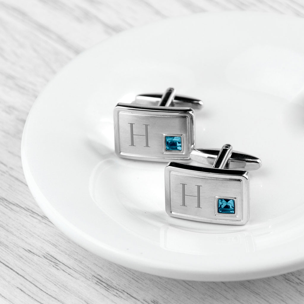 Personalised Rhodium Plated Birthstone Crystal Cufflink Set