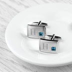 Personalised Rhodium Plated Birthstone Crystal Cufflink Set
