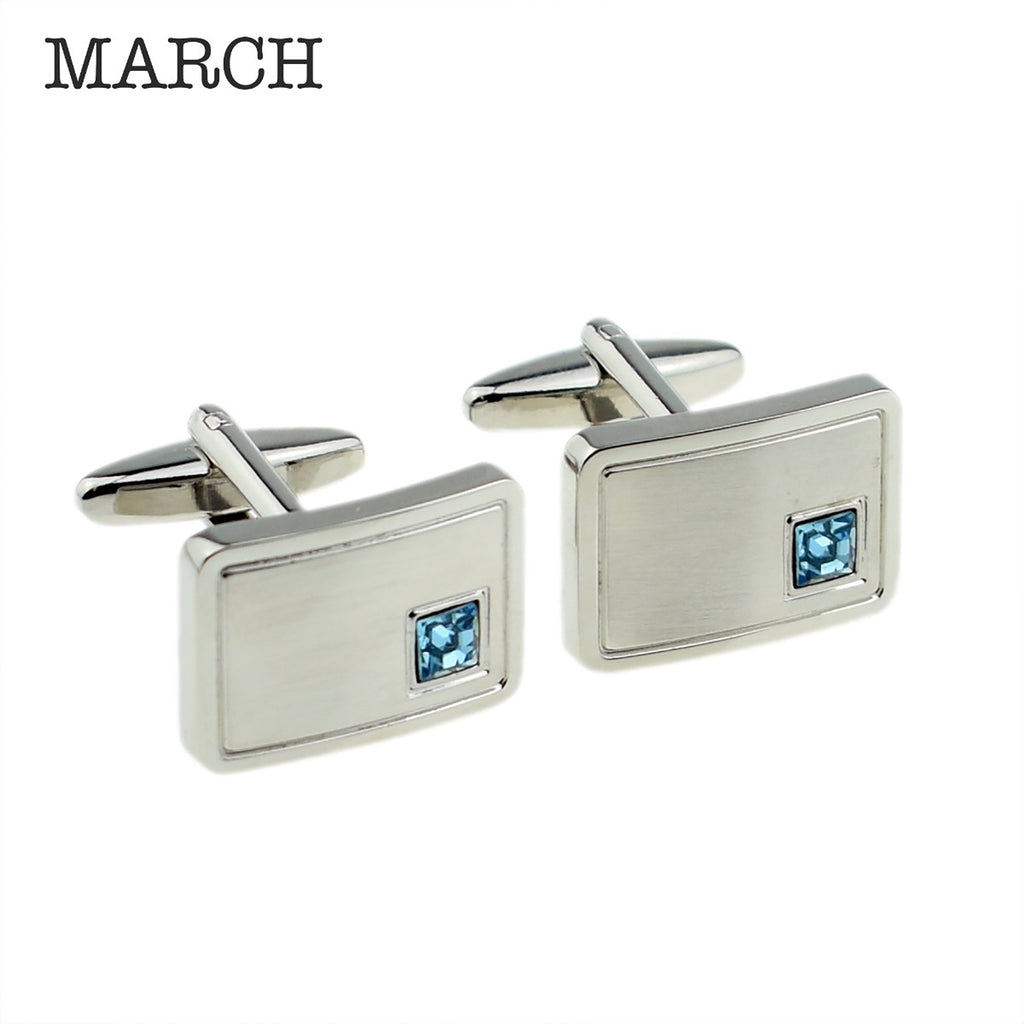 Personalised Rhodium Plated Birthstone Crystal Cufflink Set