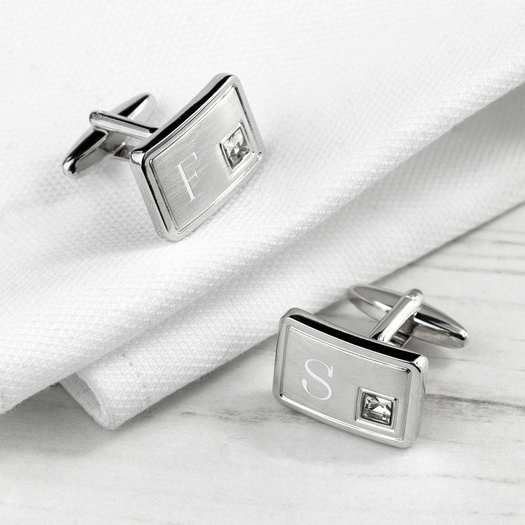 Personalised Rhodium Plated Birthstone Crystal Cufflink Set