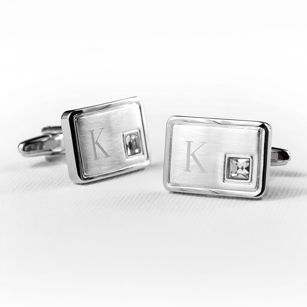 Personalised Rhodium Plated Birthstone Crystal Cufflink Set