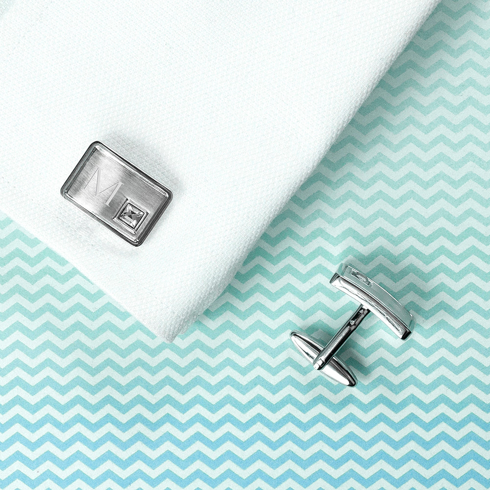 Personalised Rhodium Plated Birthstone Crystal Cufflink Set