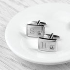 Personalised Rhodium Plated Birthstone Crystal Cufflink Set