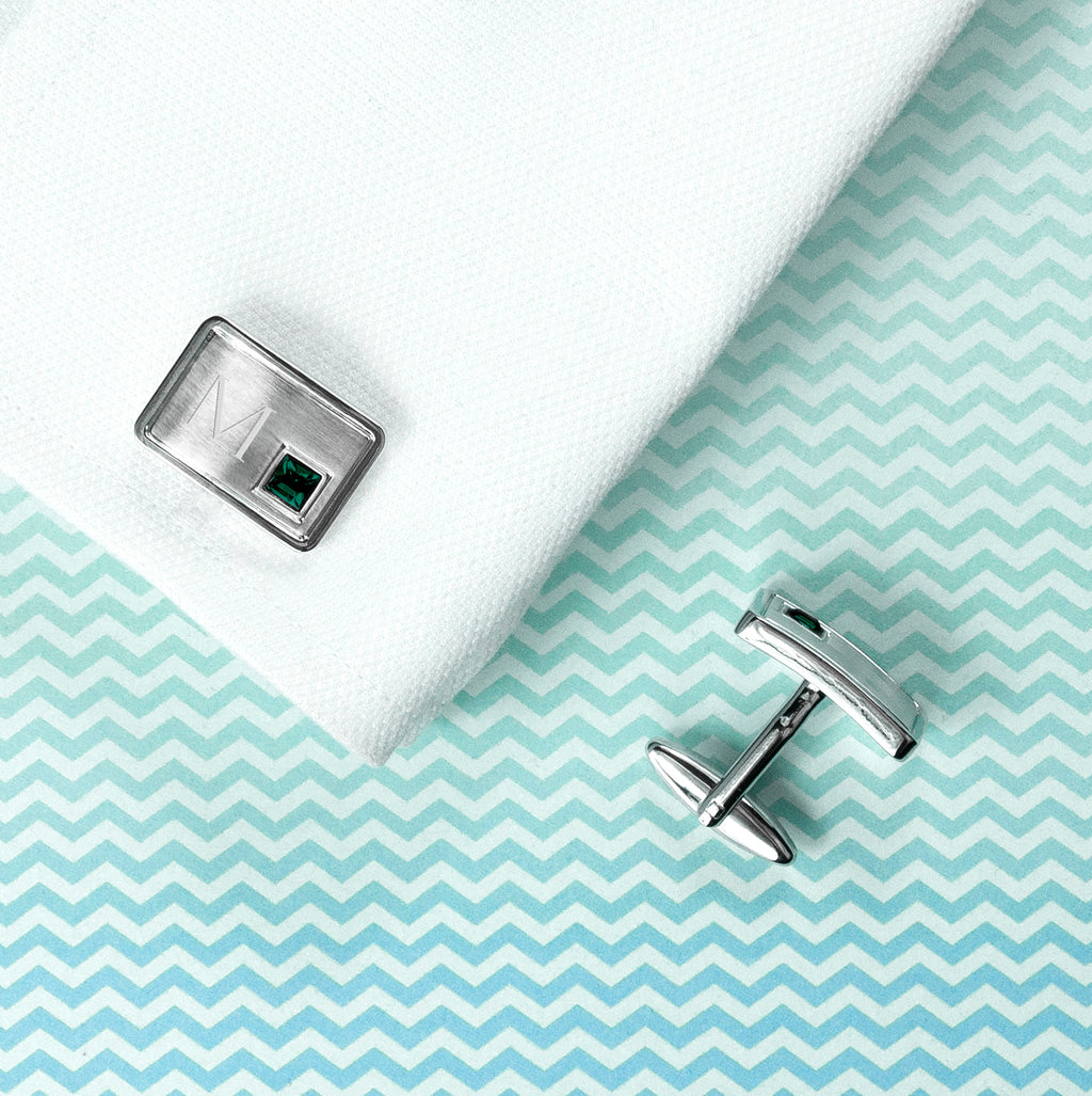 Personalised Rhodium Plated Birthstone Crystal Cufflink Set