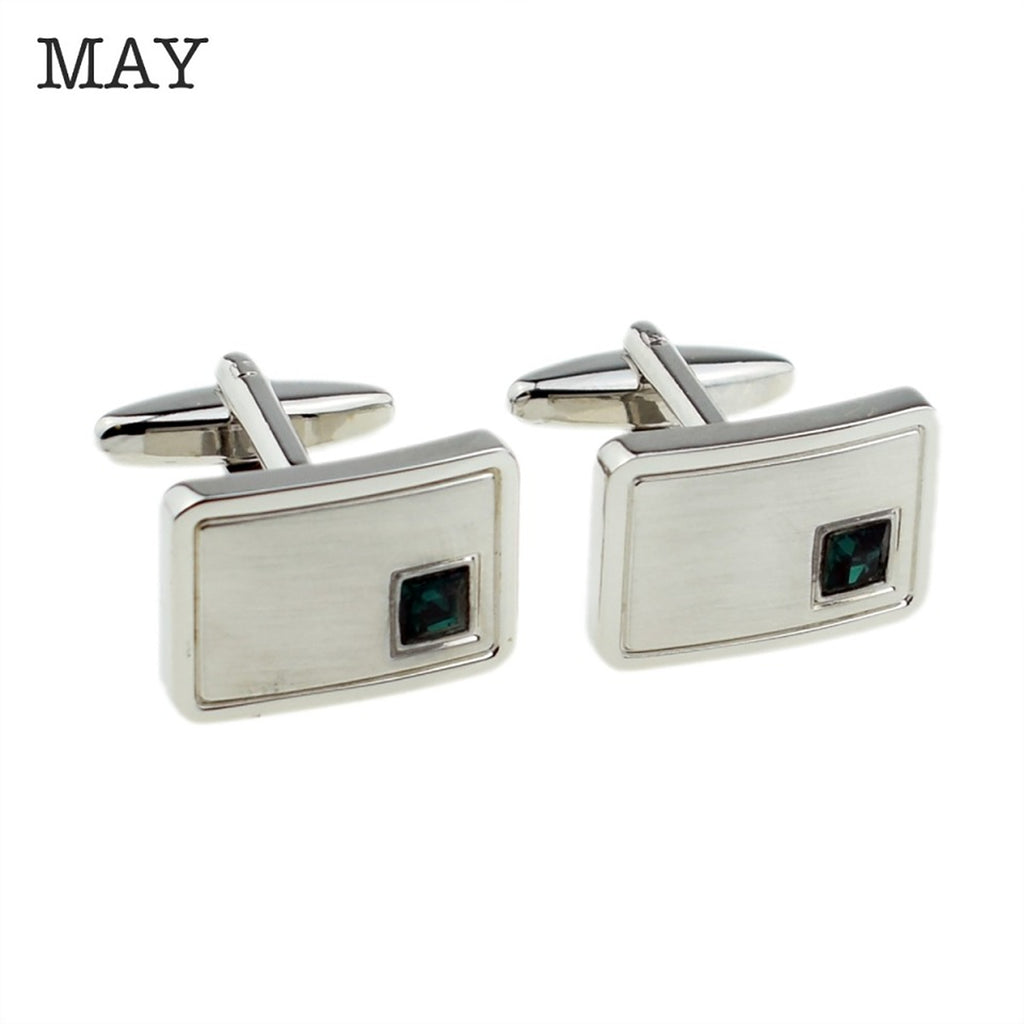 Personalised Rhodium Plated Birthstone Crystal Cufflink Set