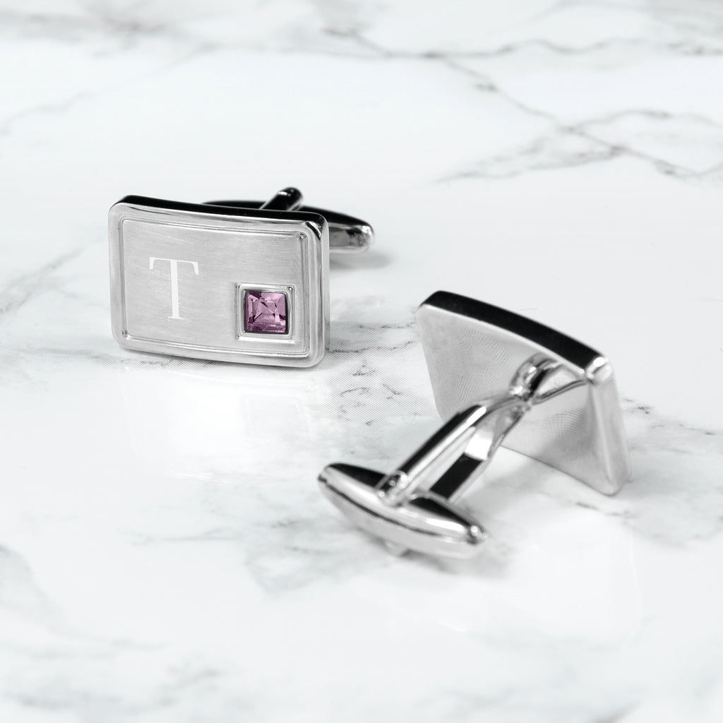 Personalised Rhodium Plated Birthstone Crystal Cufflink Set