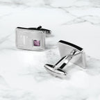 Personalised Rhodium Plated Birthstone Crystal Cufflink Set