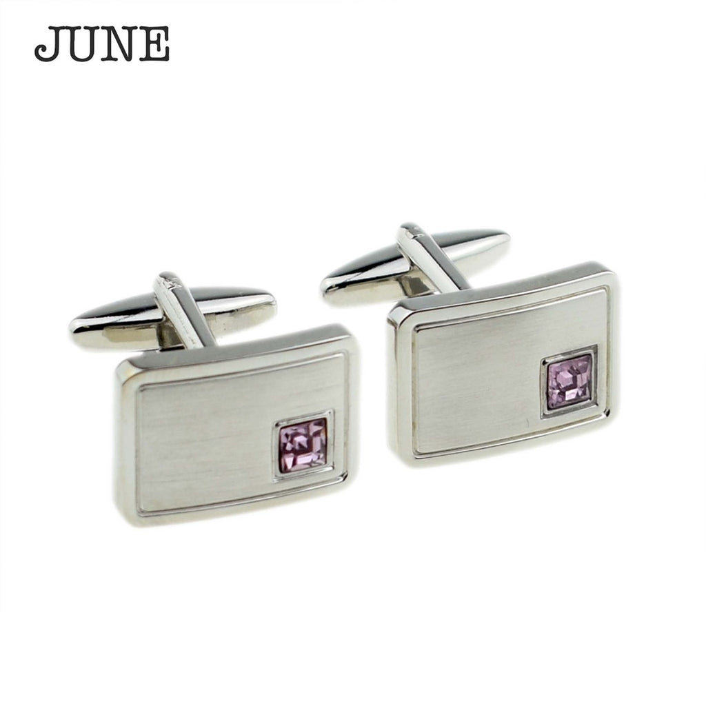 Personalised Rhodium Plated Birthstone Crystal Cufflink Set