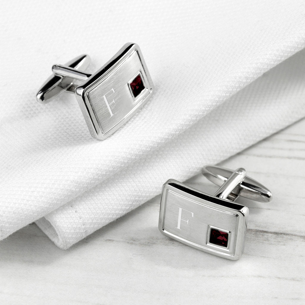 Personalised Rhodium Plated Birthstone Crystal Cufflink Set