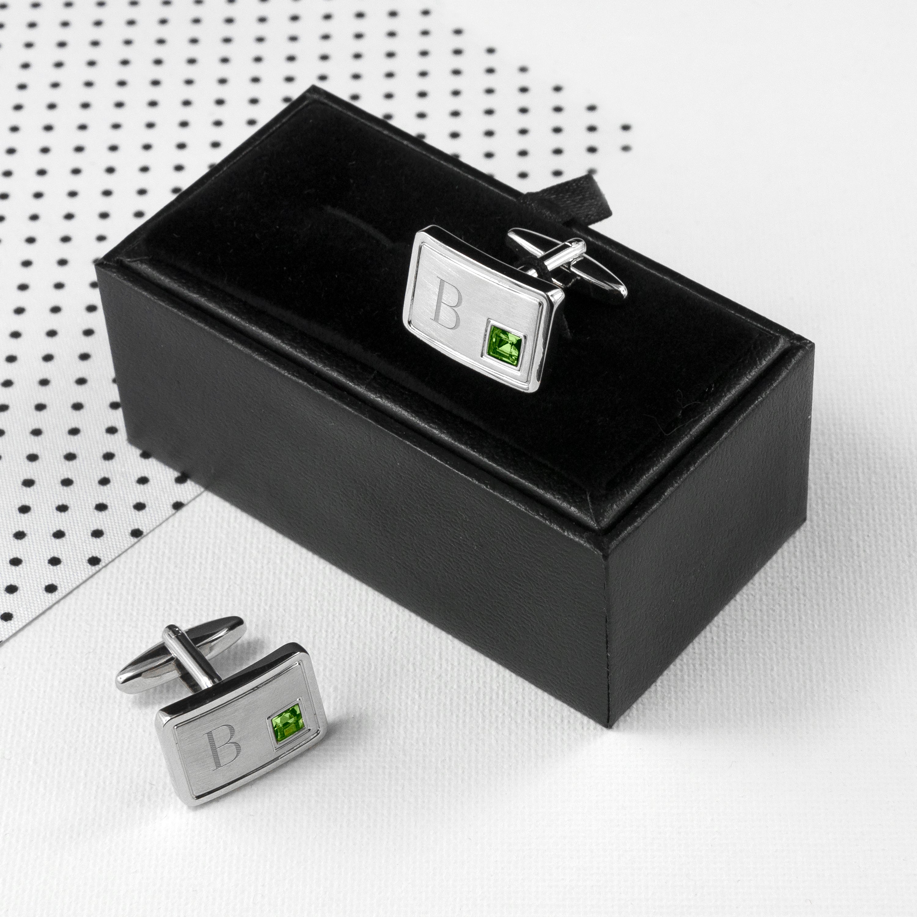 Personalised Rhodium Plated Birthstone Crystal Cufflink Set