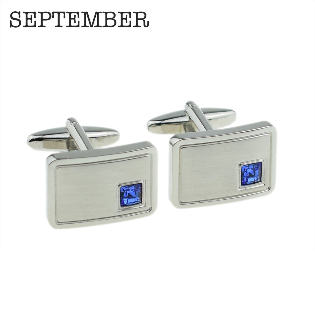 Personalised Rhodium Plated Birthstone Crystal Cufflink Set