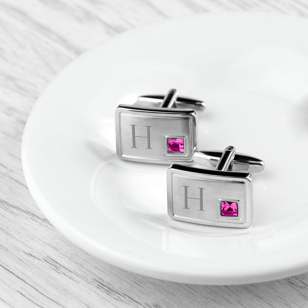 Personalised Rhodium Plated Birthstone Crystal Cufflink Set