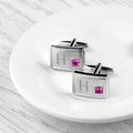 Personalised Rhodium Plated Birthstone Crystal Cufflink Set